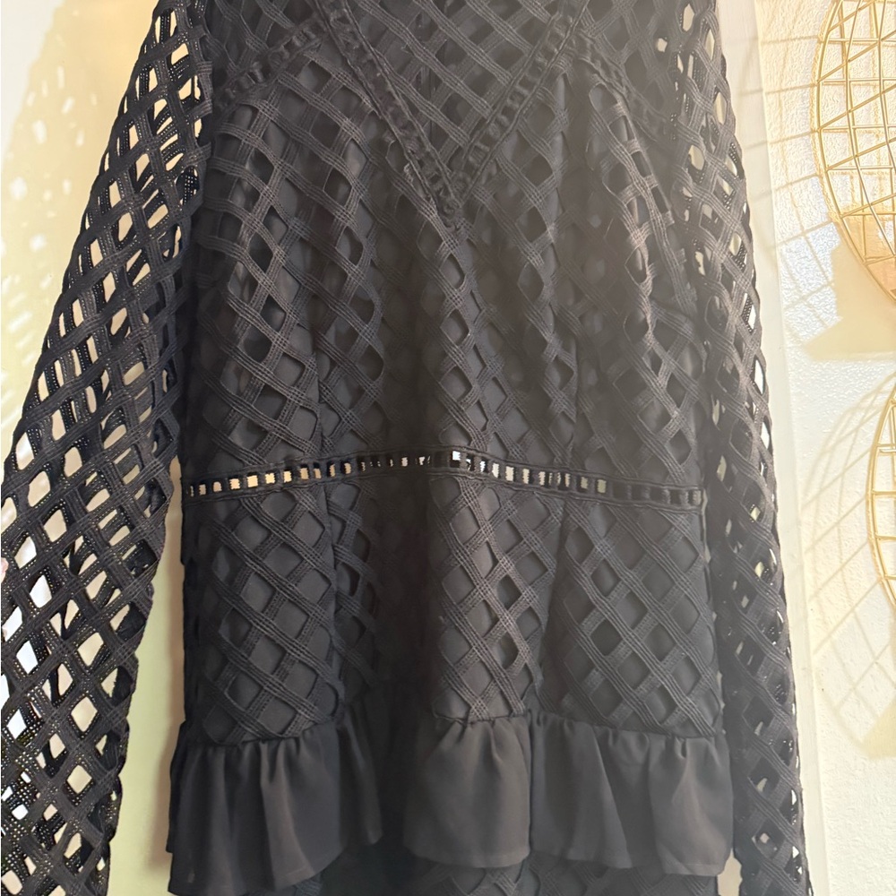 Boohoo Black Mesh Long Sleeve Dress
